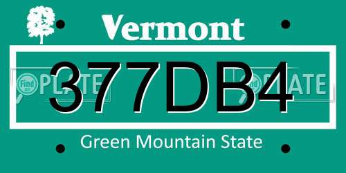 377DB4 Vermont License Plate