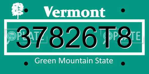 37826T8 Vermont License Plate