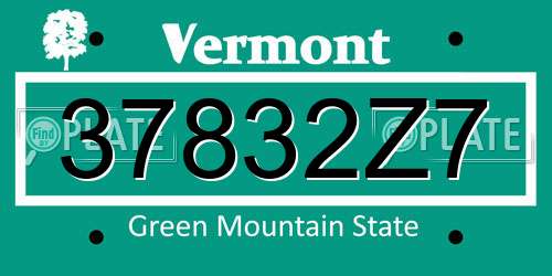 37832Z7 Vermont License Plate
