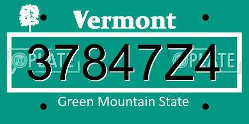 37847Z4 Vermont License Plate