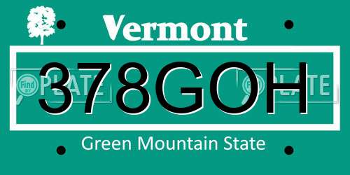378GOH Vermont License Plate