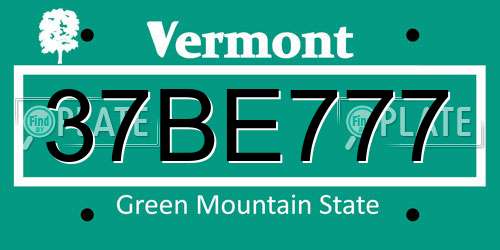 37BE777 Vermont License Plate
