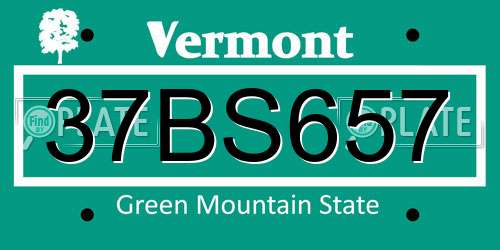 37BS657 Vermont License Plate