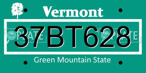 37BT628 Vermont License Plate