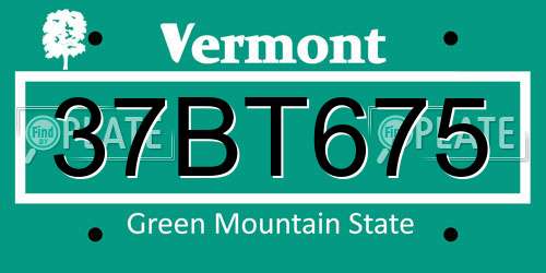 37BT675 Vermont License Plate