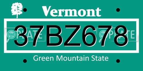 37BZ678 Vermont License Plate