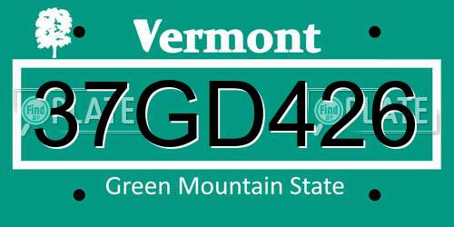 37GD426 Vermont License Plate