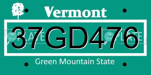 37GD476 Vermont License Plate