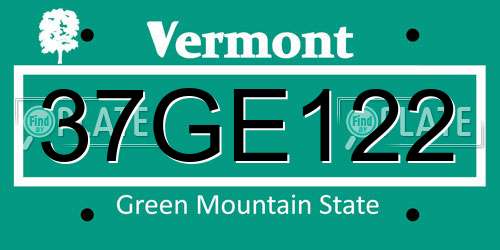 37GE122 Vermont License Plate