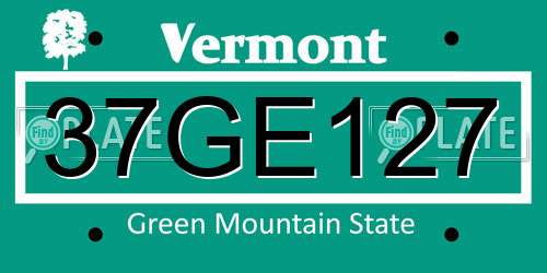 37GE127 Vermont License Plate