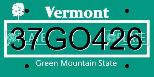 37GO426 Vermont License Plate