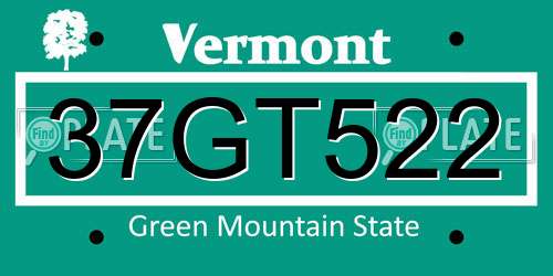 37GT522 Vermont License Plate