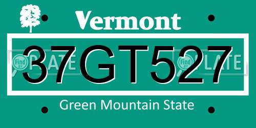 37GT527 Vermont License Plate