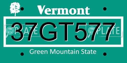 37GT577 Vermont License Plate