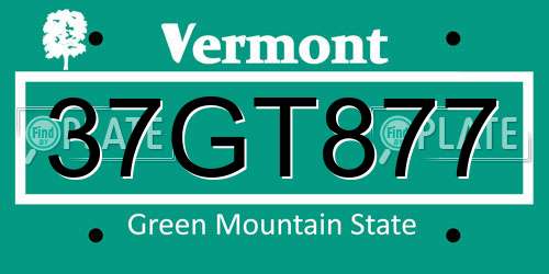 37GT877 Vermont License Plate