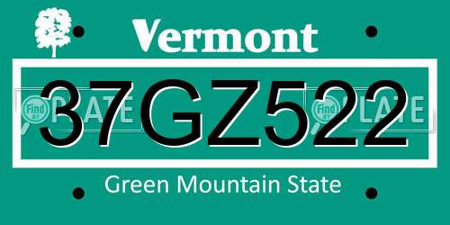 37GZ522 Vermont License Plate