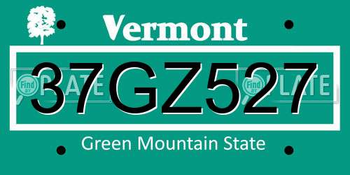 37GZ527 Vermont License Plate