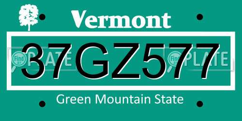 37GZ577 Vermont License Plate