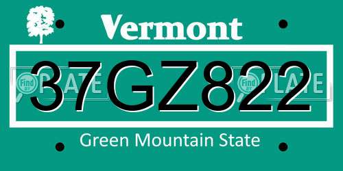 37GZ822 Vermont License Plate