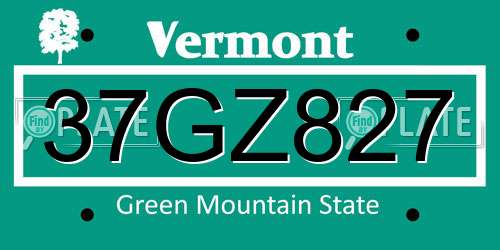 37GZ827 Vermont License Plate