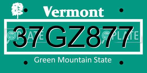 37GZ877 Vermont License Plate