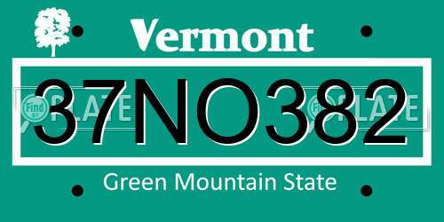 37NO382 Vermont License Plate