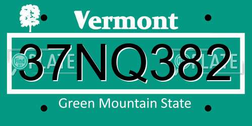 37NQ382 Vermont License Plate