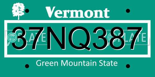 37NQ387 Vermont License Plate