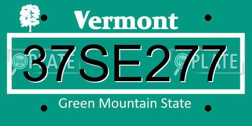 37SE277 Vermont License Plate