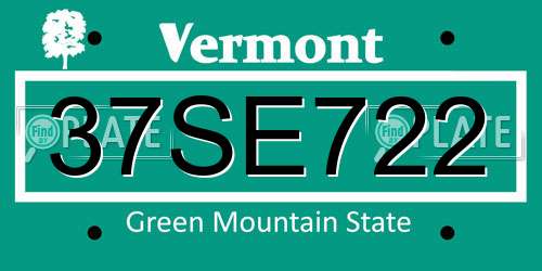 37SE722 Vermont License Plate