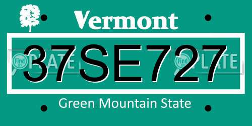 37SE727 Vermont License Plate