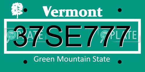 37SE777 Vermont License Plate