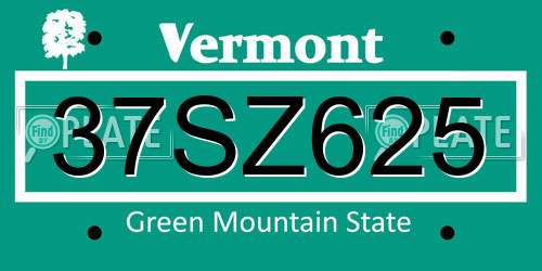 37SZ625 Vermont License Plate