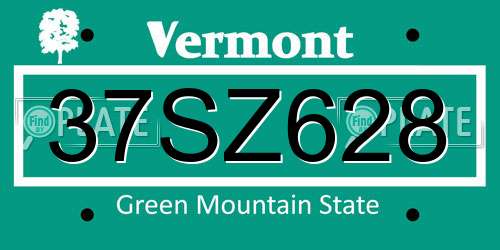 37SZ628 Vermont License Plate