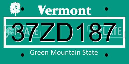 37ZD187 Vermont License Plate