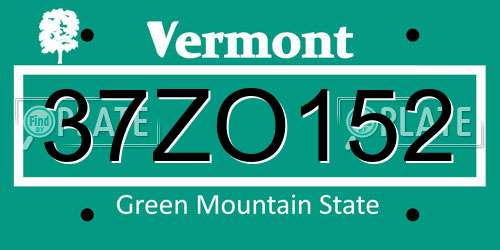 37ZO152 Vermont License Plate