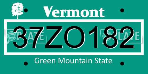 37ZO182 Vermont License Plate