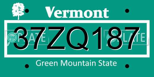 37ZQ187 Vermont License Plate
