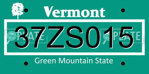 37ZS015 Vermont License Plate