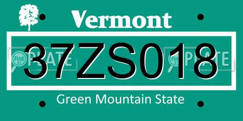 37ZS018 Vermont License Plate