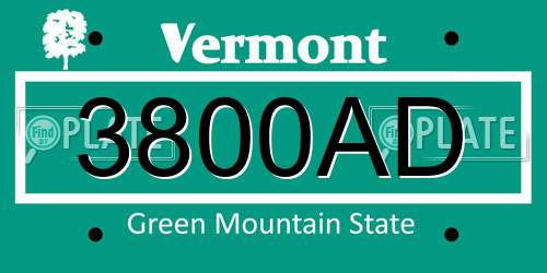 3800AD Vermont License Plate