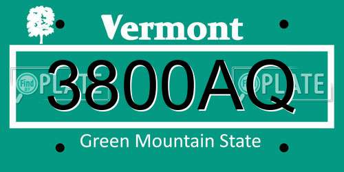 3800AQ Vermont License Plate