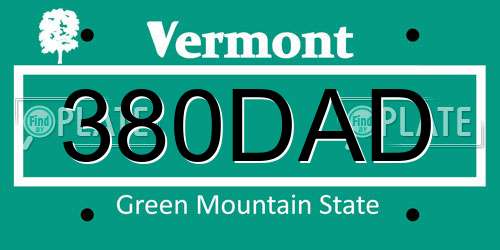 380DAD Vermont License Plate