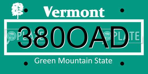 380OAD Vermont License Plate