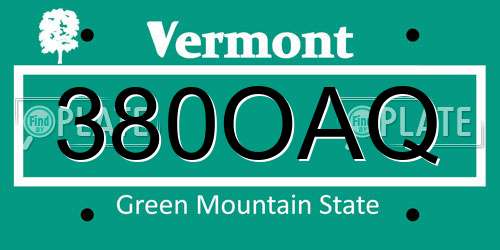380OAQ Vermont License Plate