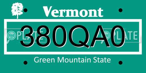 380QA0 Vermont License Plate