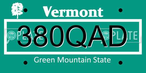 380QAD Vermont License Plate