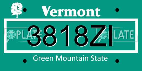3818ZI Vermont License Plate