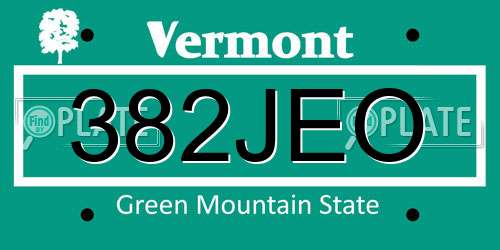 382JEO Vermont License Plate