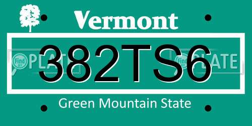 382TS6 Vermont License Plate